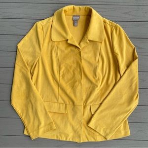 Chico’s Jacket Mustard Yellow Faux Suede Buttoned Pockets 0